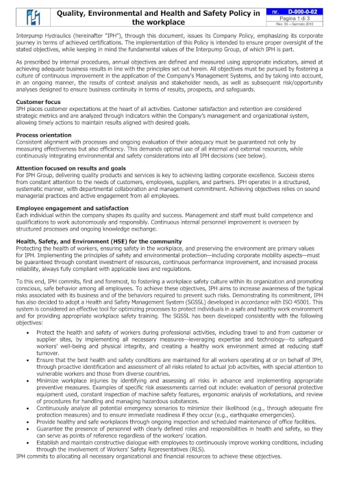 Quality, Enviroment and Workplace Safety Policy